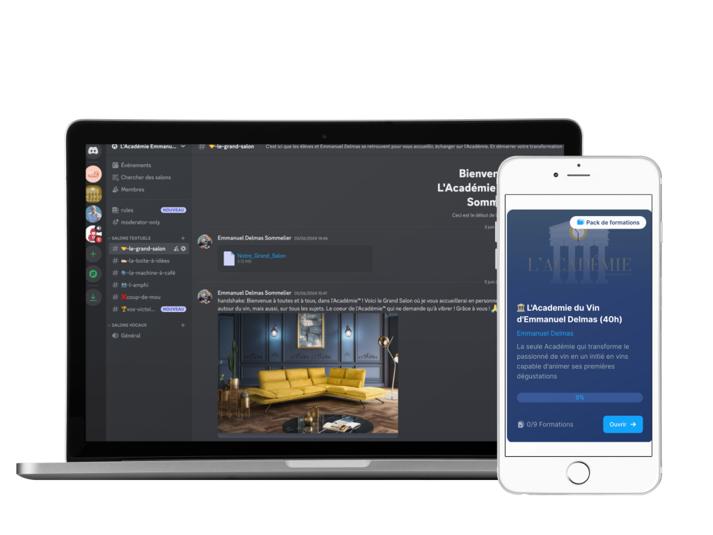 6 Salons Discord permettent d'échanger et d'améliorer en permanence le contenu du programme. Le prix pour être la meilleure formation sur le vin