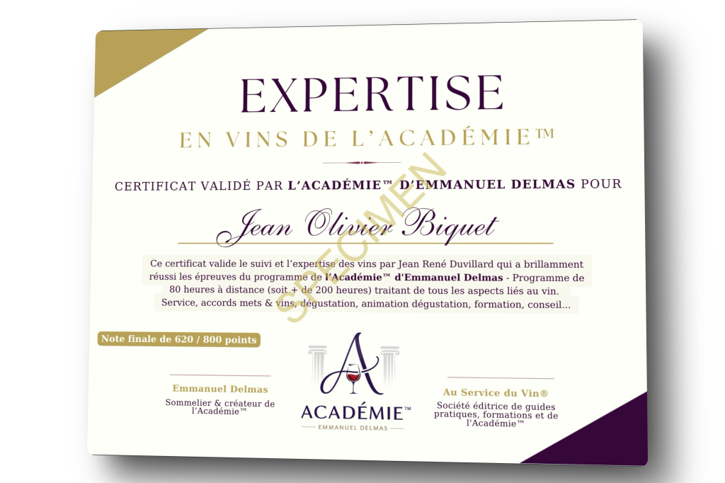 L'Académie du Vin propose son Certificat d'Expertise