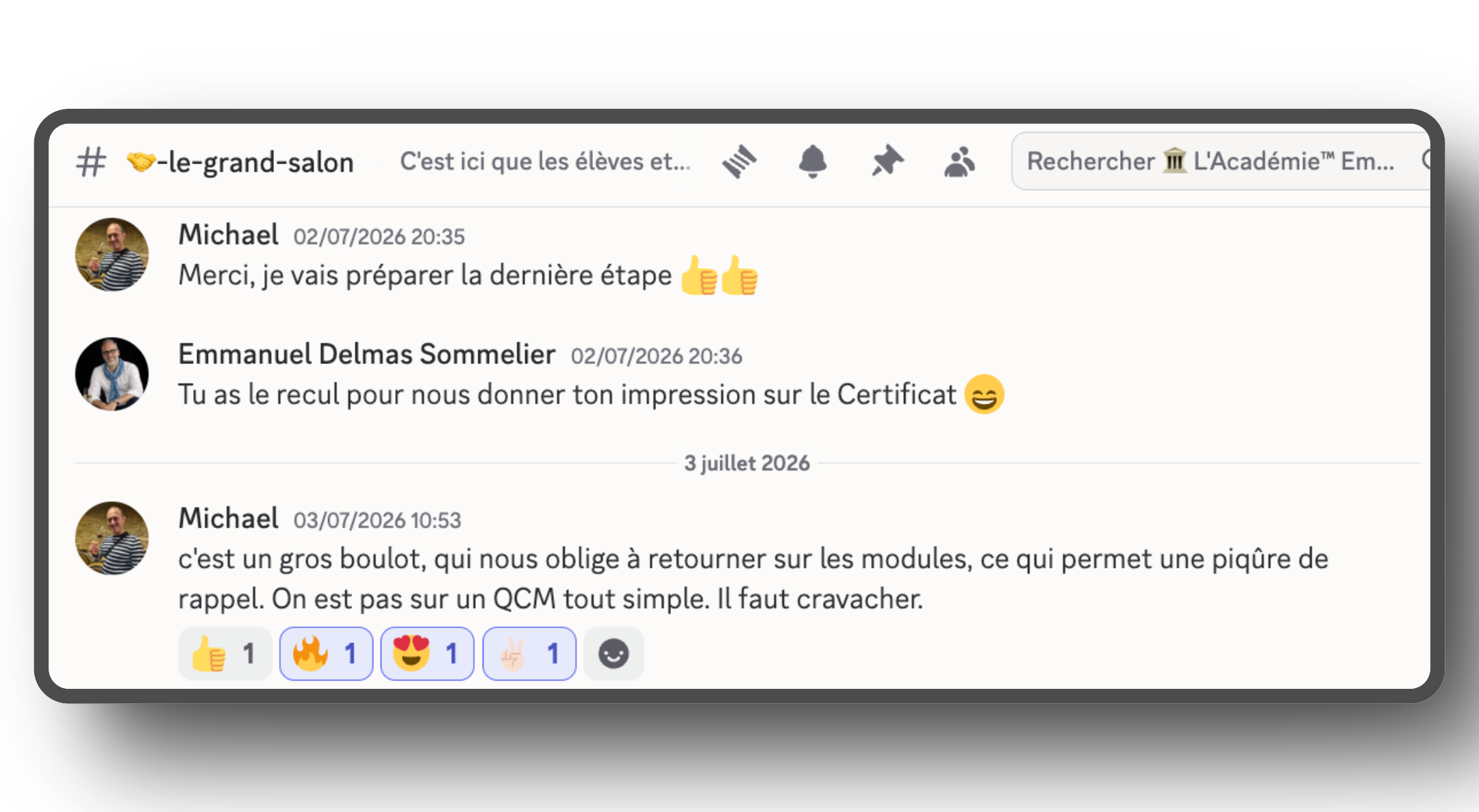 Michael et le certificat d'expertise de l'Académie™ via Discord