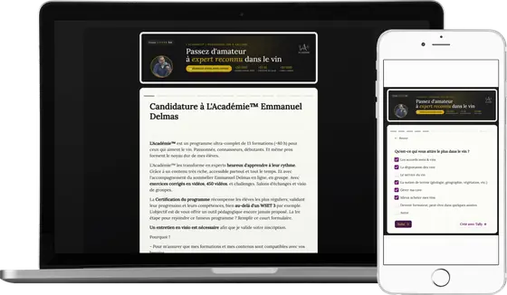 Le formulaire de candidature à L'Académie™ sur ordinateur et téléphone